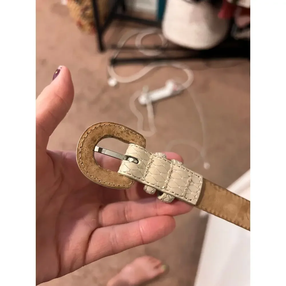 Cream Vintage 90s Casual Corner Made in Italy Snake Skin Belt Size Large